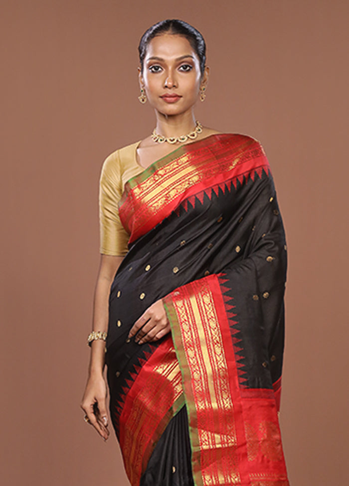 Black Gadwal Pure Silk Saree Without Blouse Piece