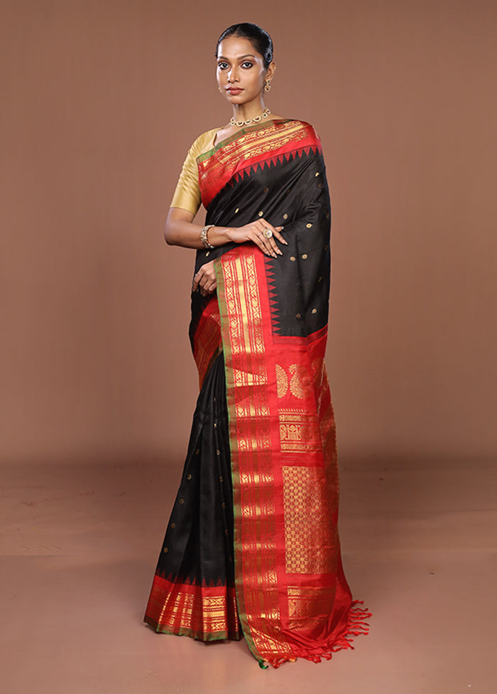 Black Gadwal Pure Silk Saree Without Blouse Piece