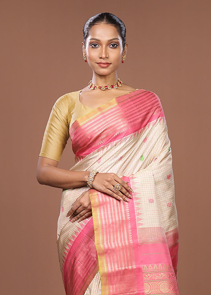 Cream Gadwal Pure Silk Saree Without Blouse Piece
