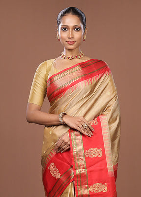 Cream Gadwal Pure Silk Saree Without Blouse Piece