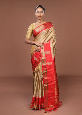 Cream Gadwal Pure Silk Saree Without Blouse Piece