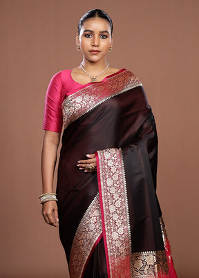 Maroon Banarasi Silk Saree With Blouse Piece
