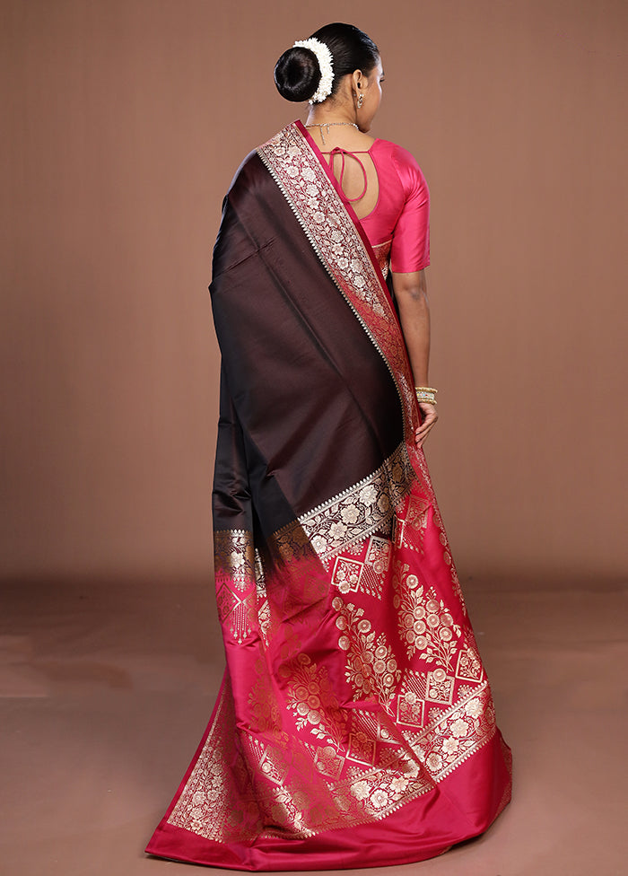 Maroon Banarasi Silk Saree With Blouse Piece