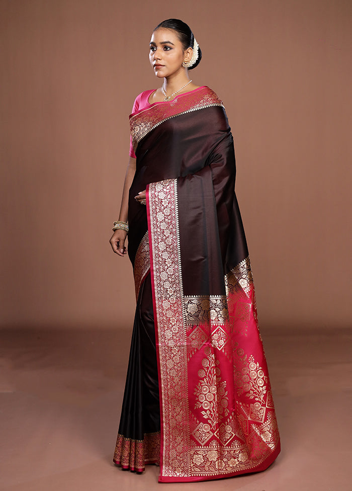 Maroon Banarasi Silk Saree With Blouse Piece