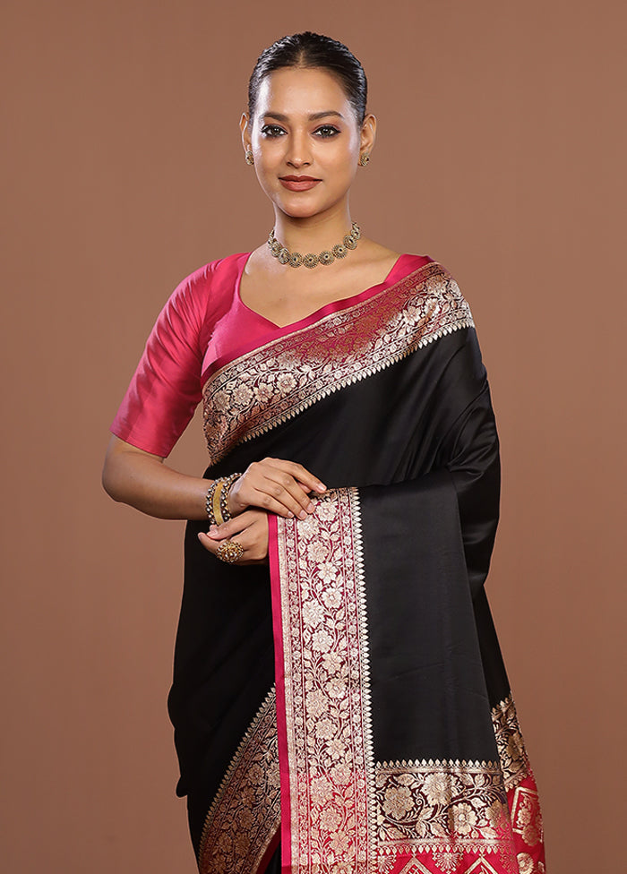 Black Banarasi Silk Saree With Blouse Piece