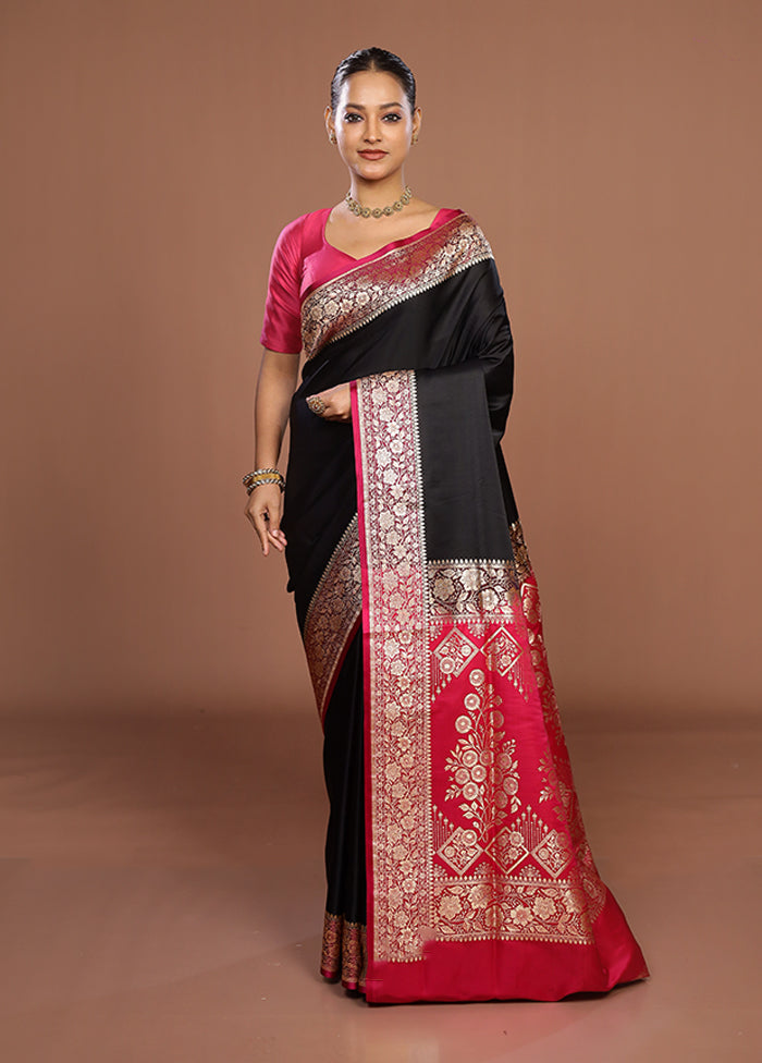 Black Banarasi Silk Saree With Blouse Piece