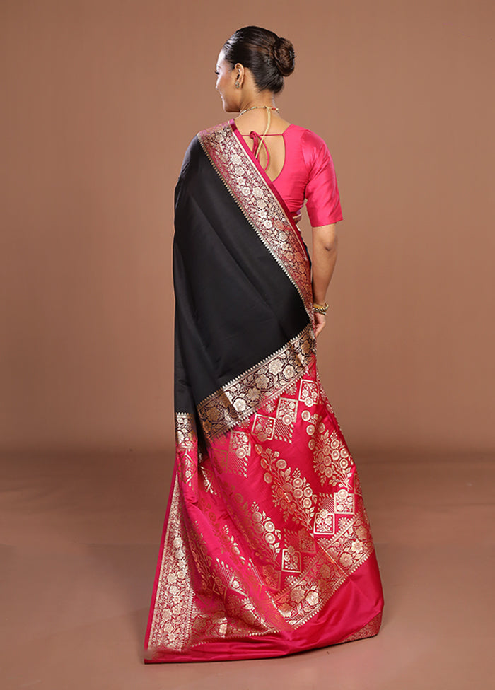 Black Banarasi Silk Saree With Blouse Piece