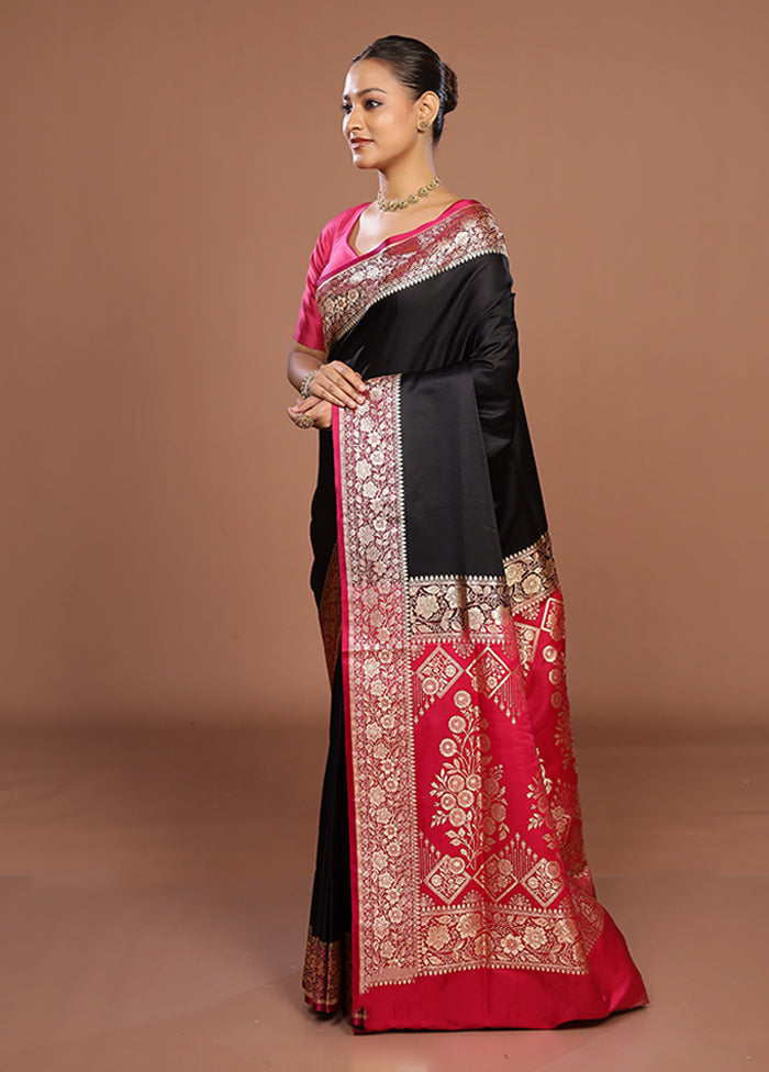 Black Banarasi Silk Saree With Blouse Piece