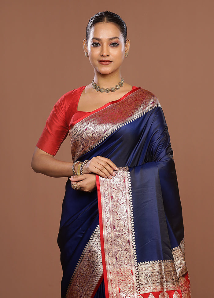 Blue Banarasi Silk Saree With Blouse Piece
