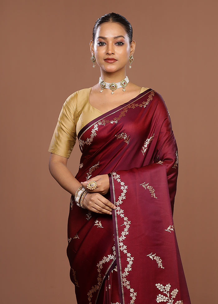 Purple Banarasi Silk Saree With Blouse Piece