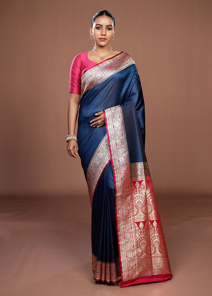 Blue Banarasi Silk Saree With Blouse Piece
