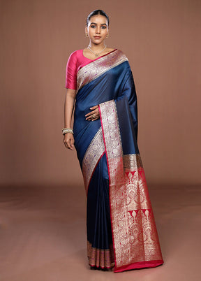 Blue Banarasi Silk Saree With Blouse Piece