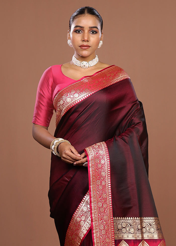 Purple Banarasi Silk Saree With Blouse Piece