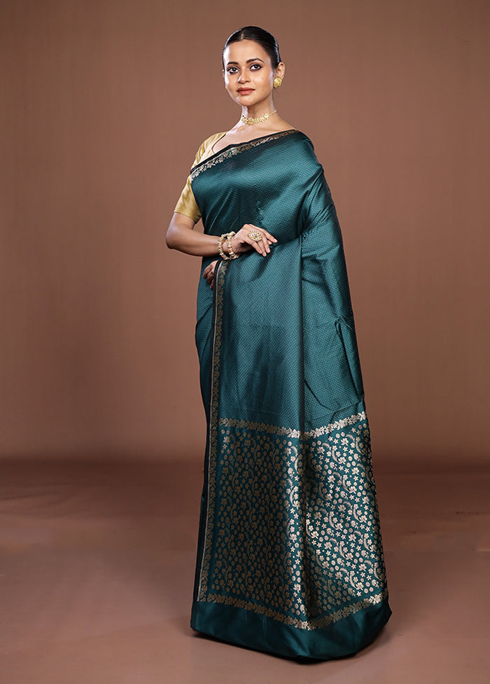 Green Katan Silk Saree With Blouse Piece