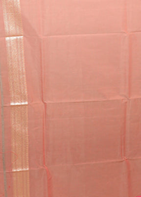 Peach Kora Silk Saree With Blouse Piece