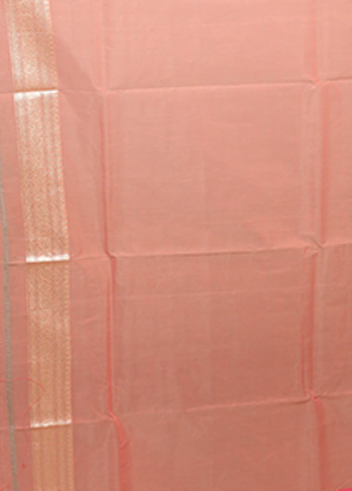 Peach Kora Silk Saree With Blouse Piece