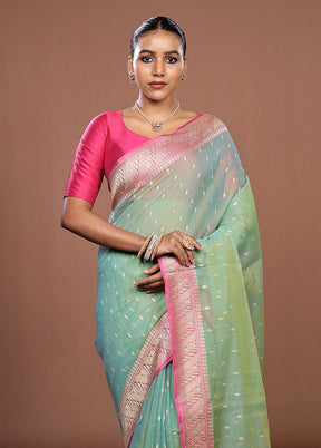 Green Kora Silk Saree With Blouse Piece