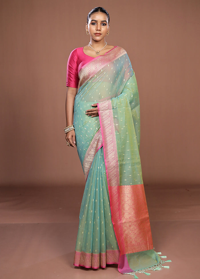 Green Kora Silk Saree With Blouse Piece