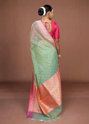 Green Kora Silk Saree With Blouse Piece