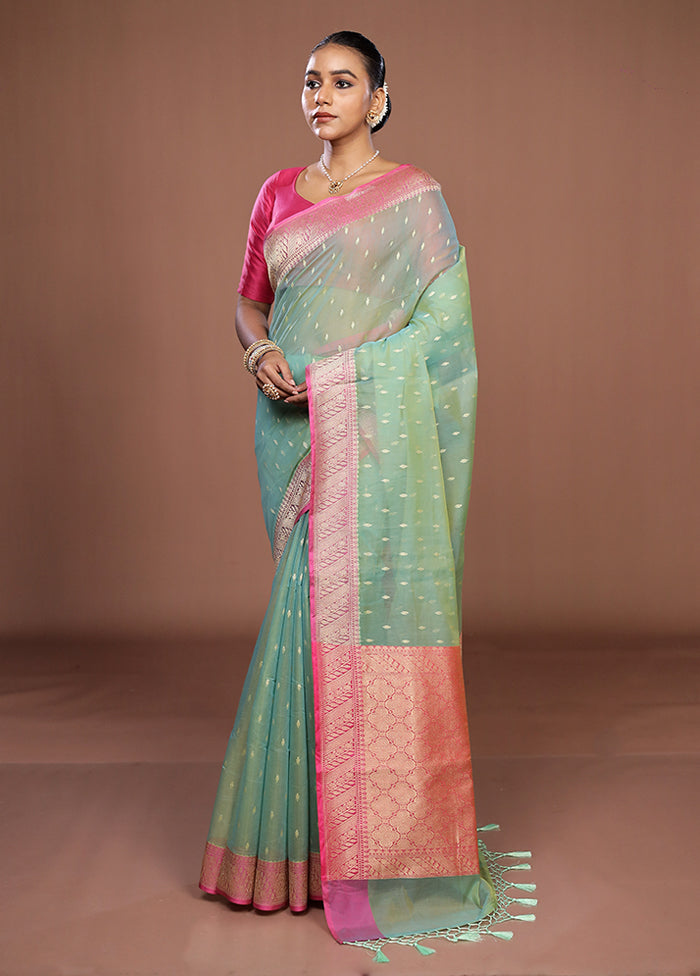 Green Kora Silk Saree With Blouse Piece