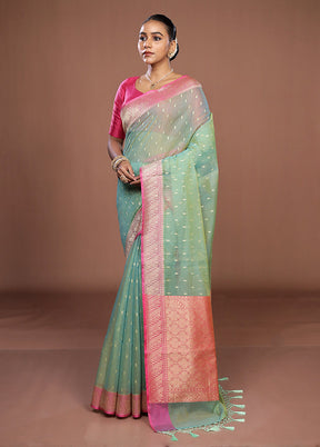 Green Kora Silk Saree With Blouse Piece