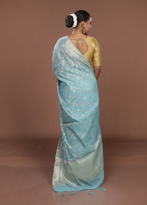 Blue Kora Silk Saree With Blouse Piece