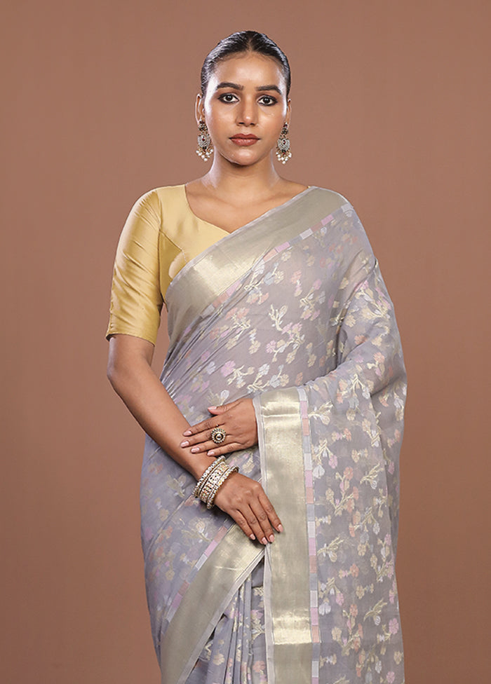Grey Kora Silk Saree With Blouse Piece