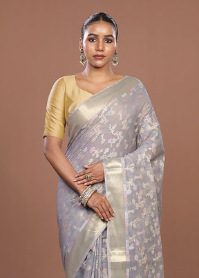 Grey Kora Silk Saree With Blouse Piece