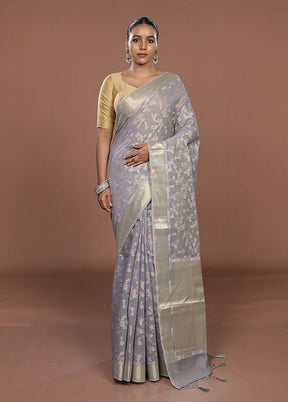 Grey Kora Silk Saree With Blouse Piece