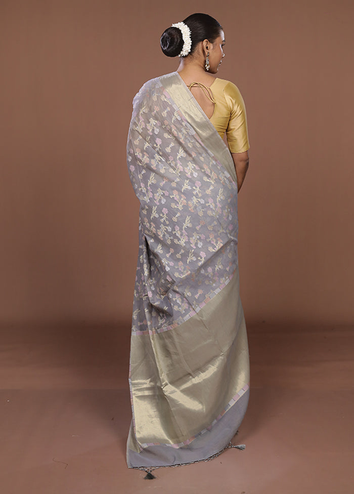 Grey Kora Silk Saree With Blouse Piece
