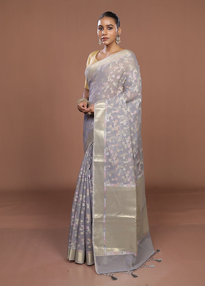 Grey Kora Silk Saree With Blouse Piece