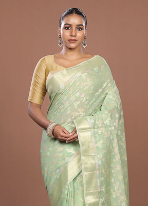 Green Kora Silk Saree With Blouse Piece