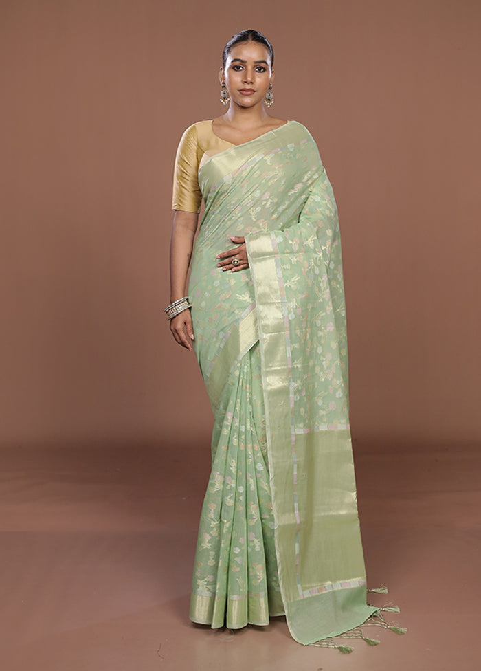 Green Kora Silk Saree With Blouse Piece