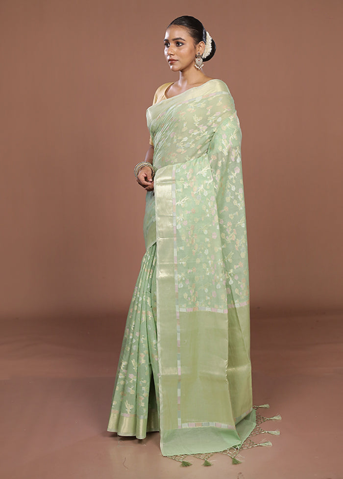 Green Kora Silk Saree With Blouse Piece