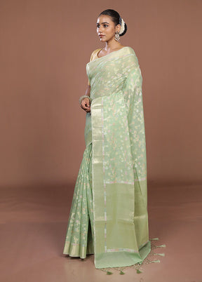 Green Kora Silk Saree With Blouse Piece