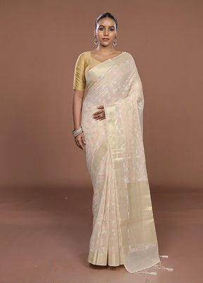 Cream Kora Silk Saree With Blouse Piece