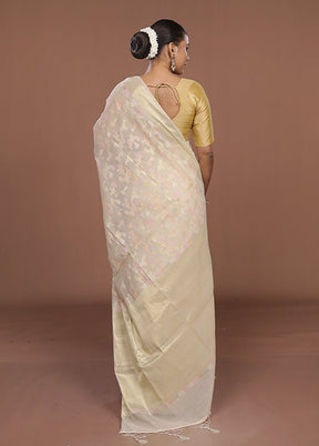 Cream Kora Silk Saree With Blouse Piece