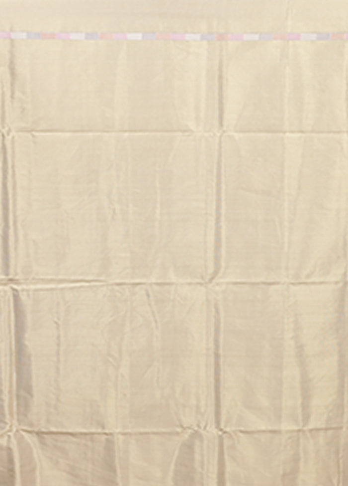 Cream Kora Silk Saree With Blouse Piece