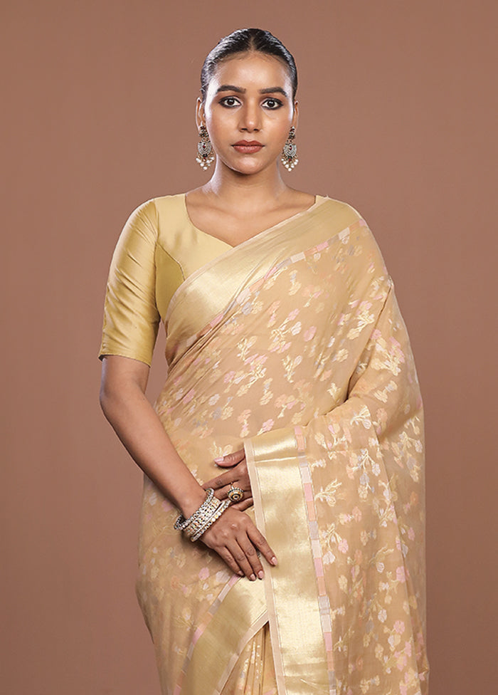 Cream Kora Silk Saree With Blouse Piece