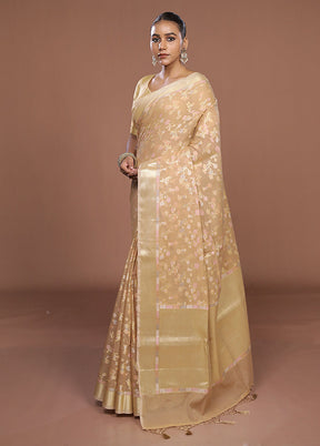 Cream Kora Silk Saree With Blouse Piece