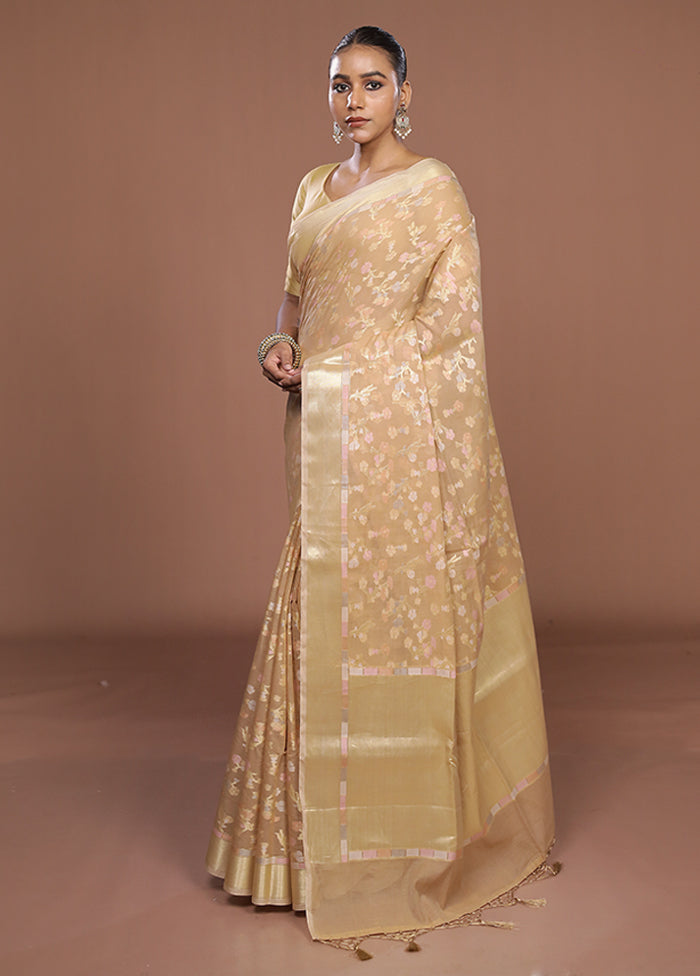 Cream Kora Silk Saree With Blouse Piece