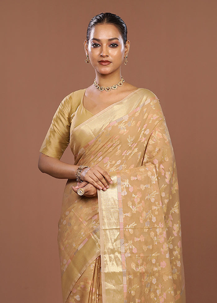 Cream Kora Silk Saree With Blouse Piece