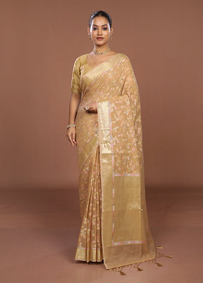 Cream Kora Silk Saree With Blouse Piece