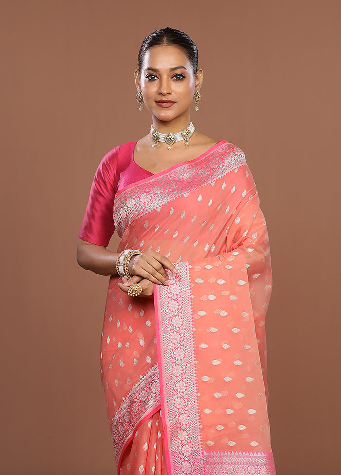 Orange Kora Silk Saree With Blouse Piece