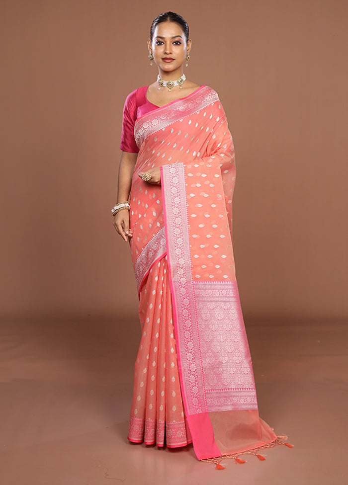 Orange Kora Silk Saree With Blouse Piece