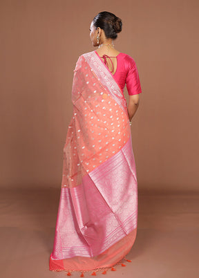 Orange Kora Silk Saree With Blouse Piece