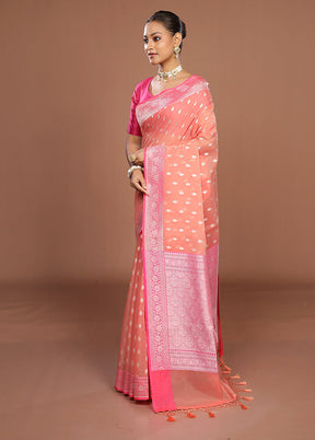 Orange Kora Silk Saree With Blouse Piece