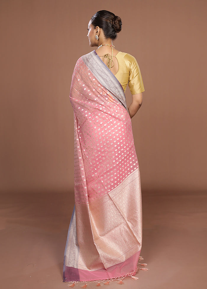 Pink Kora Silk Saree With Blouse Piece