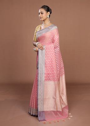 Pink Kora Silk Saree With Blouse Piece