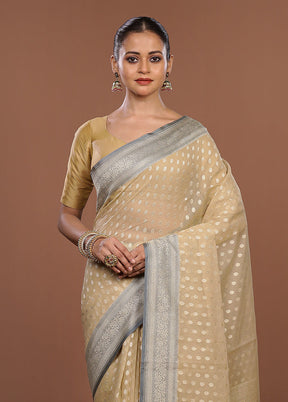Cream Kora Silk Saree With Blouse Piece